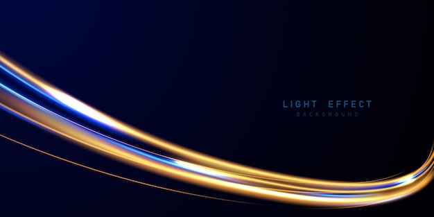 Diseño de línea de luz de neón dorada con ilustración de vector abstracto moderno de desenfoque azul