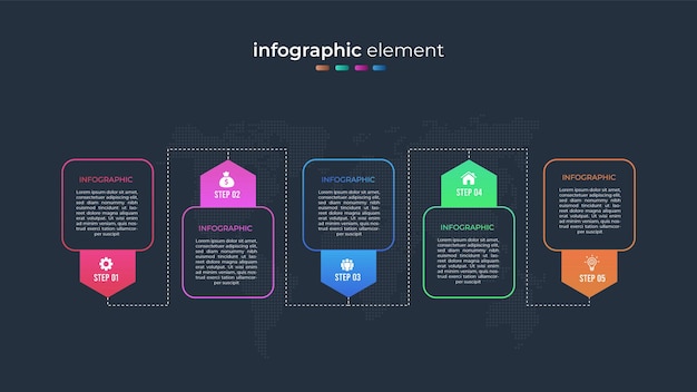 Diseño de línea de tiempo de infografía empresarial moderna sobre fondo oscuro