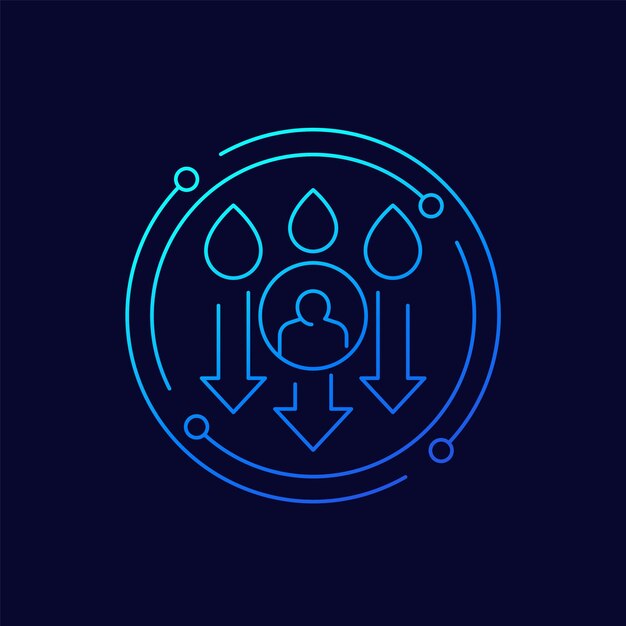 Diseño lineal de agua de cuerpo bajo de icono de deshidratación