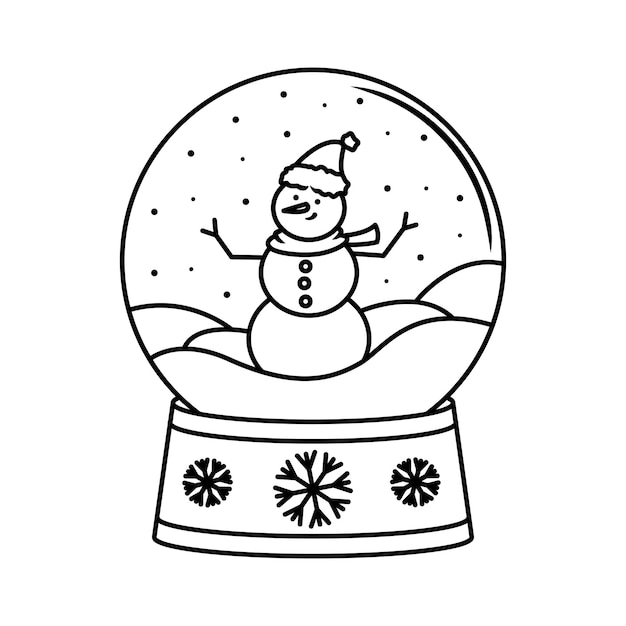 Diseño lineal del concepto de Navidad con un globo de nieve de Navidad con un muñeco de nieve Vector de un globo de nieve