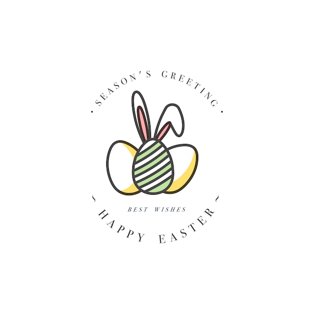 diseño lineal Elementos de saludos de Pascua. Tipografía e icono para felices vacaciones de Pascua