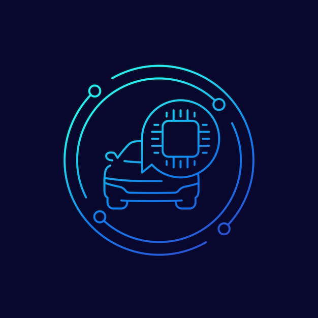 diseño lineal de microchips y iconos de automóviles