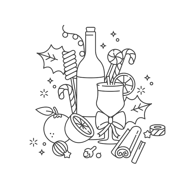 diseño lineal para tarjeta de felicitaciones de Navidad.