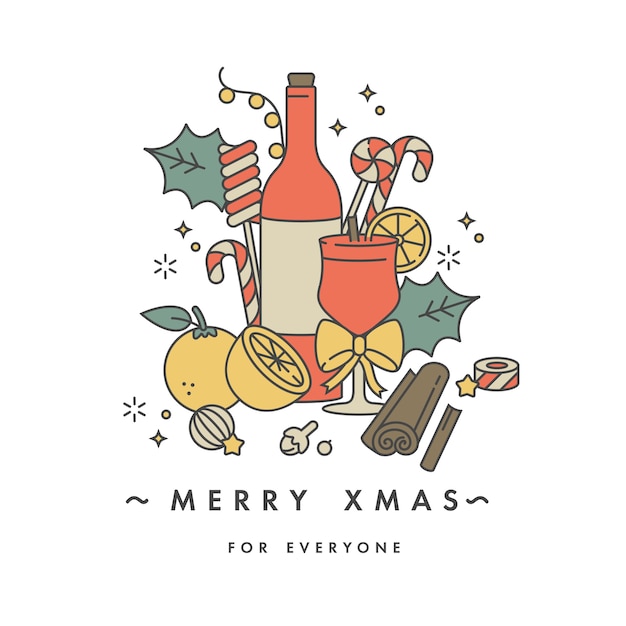 diseño lineal para tarjetas de felicitación navideñas de colores coloridos