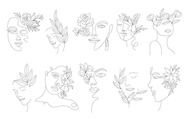 Diseño de líneas abstractas de la cara de la mujer