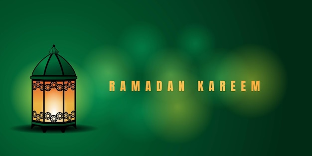 Diseño de linterna con fondo verde para el diseño de plantilla de ramadan kareem