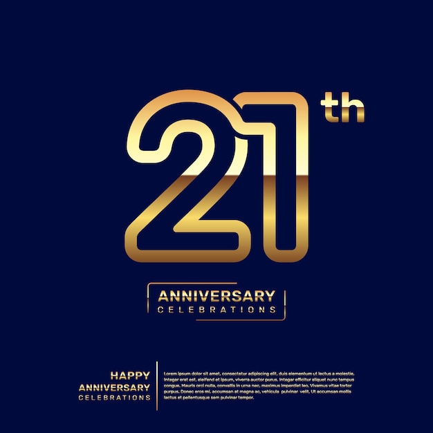 Diseño del logo del 21 aniversario con un concepto de doble línea en color dorado