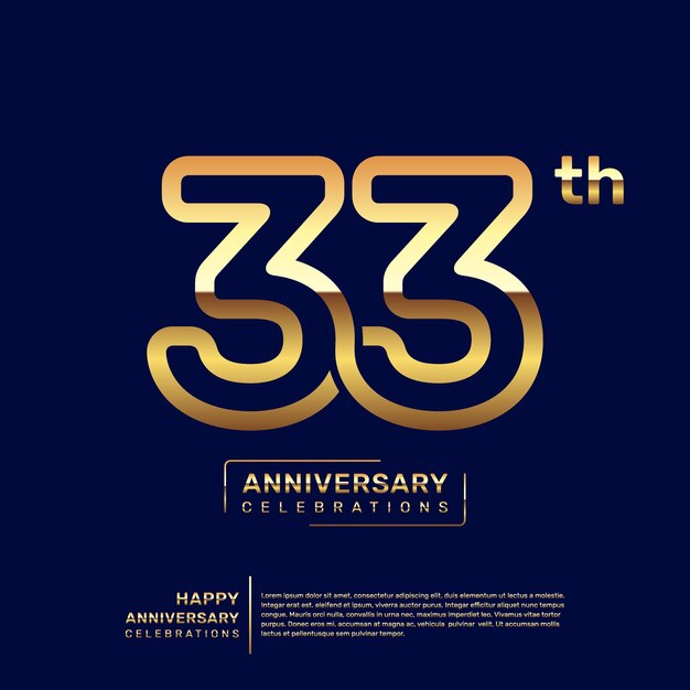 Diseño del logo del 33 aniversario con un concepto de doble línea en color dorado