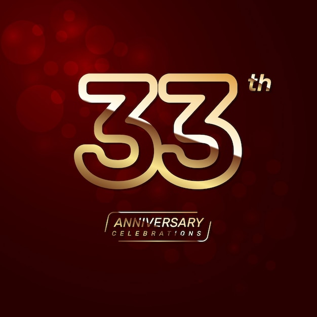 Vector diseño del logo del 33 aniversario con un concepto de doble línea en color dorado