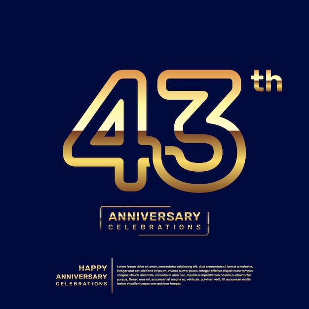 Diseño del logo del 43 aniversario con un concepto de doble línea en color dorado