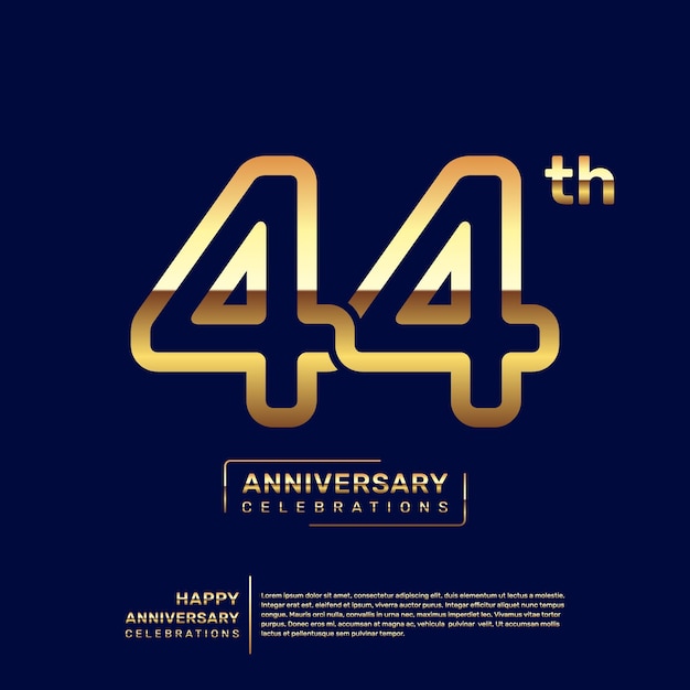 Diseño del logo del 44 aniversario con un concepto de doble línea en color dorado