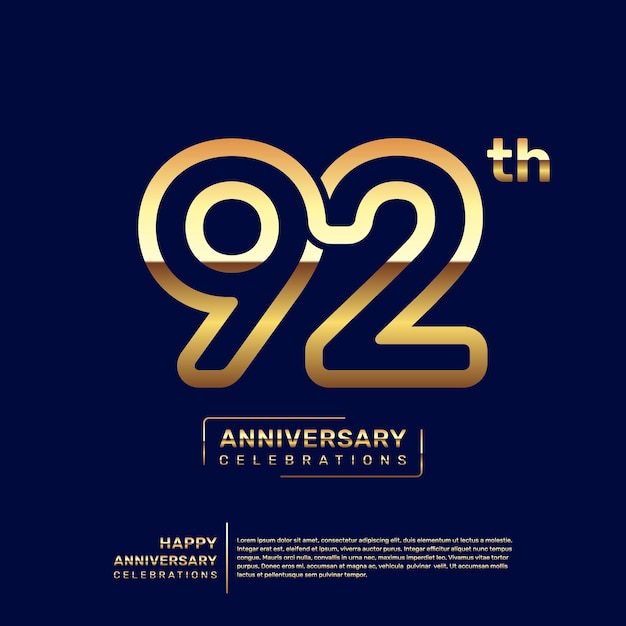 Diseño del logo del 92 aniversario con un concepto de doble línea en color dorado