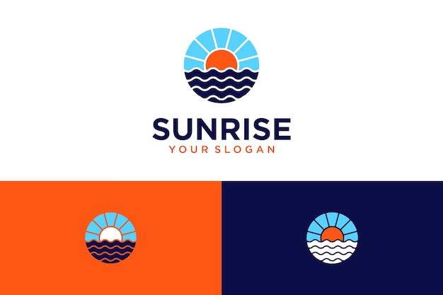 diseño del logo del amanecer con mar y sol