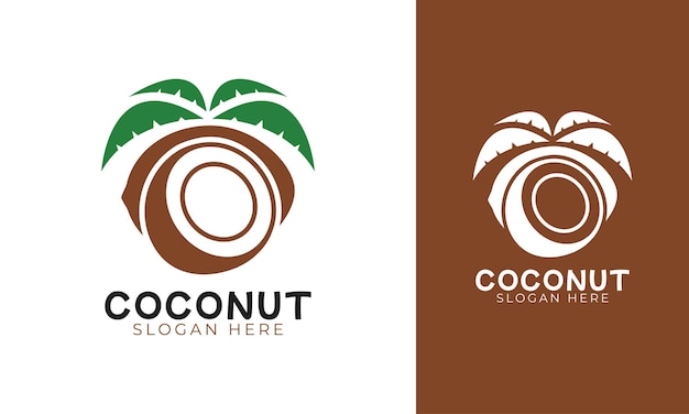 Diseño de logo de árbol de coco con concepto tropical