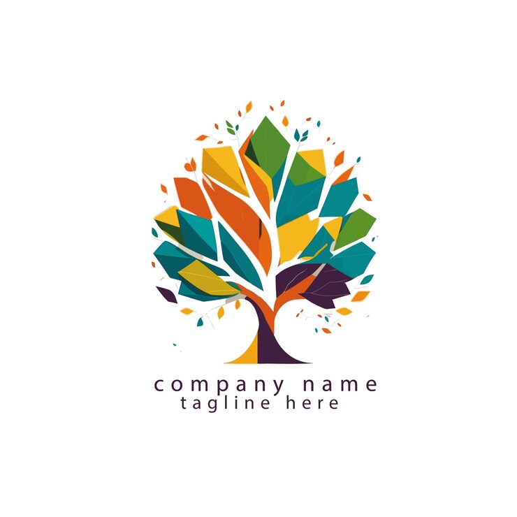 Diseño de logo de árbol con piezas coloridas.