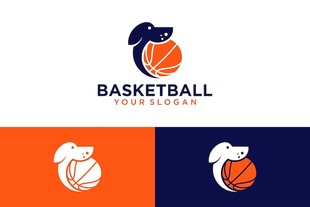 diseño de logo de baloncesto con perro y naranja