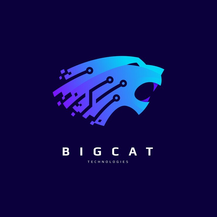 Vector diseño de logo de big cat con circuito técnico.