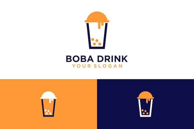 Diseño del logo de boba con bebida y vaso