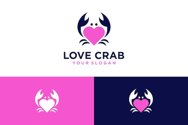 diseño de logo de cangrejo con amor y rosa