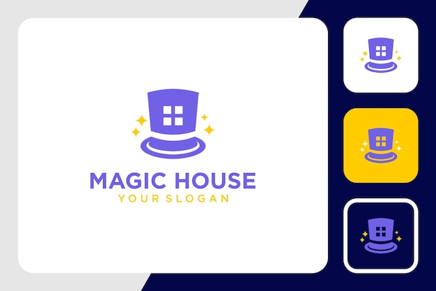 Diseño del logo de la casa mágica o casa con sombrero mágico