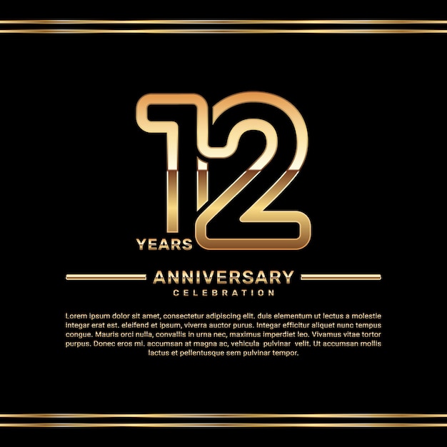 Diseño del logo de la celebración del 12º aniversario con números de doble línea en color dorado