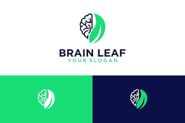 Diseño del logo del cerebro con hoja o idea