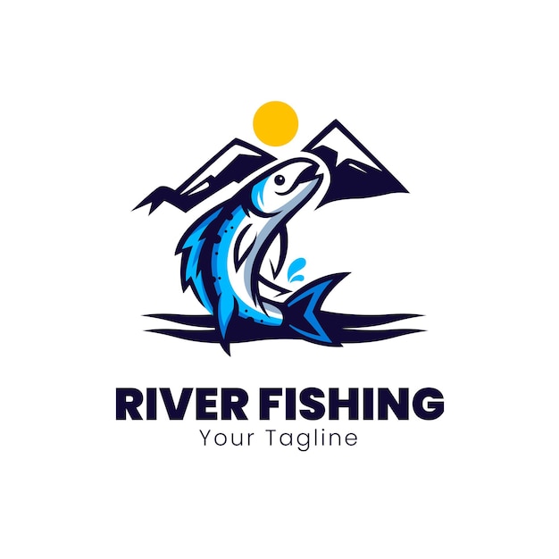 Vector diseño de logo de club de pesca de río