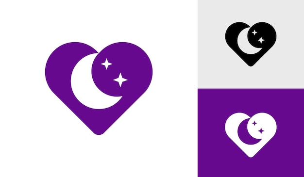 Diseño de logo de corazón con luna y estrella.