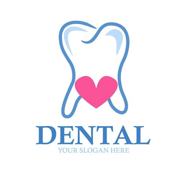 Diseño del logo del dentista o dientes con corazón rojo