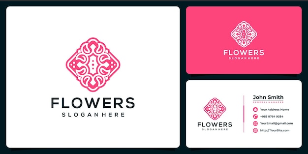 Diseño de logo de flores con tarjeta de visita.