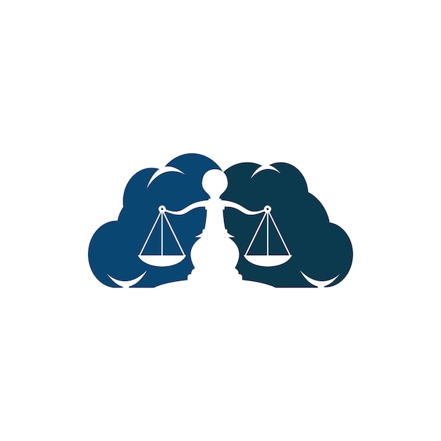 Vector diseño del logo de la justicia en la nube. bufete de abogados, abogado o símbolo de despacho de abogados.