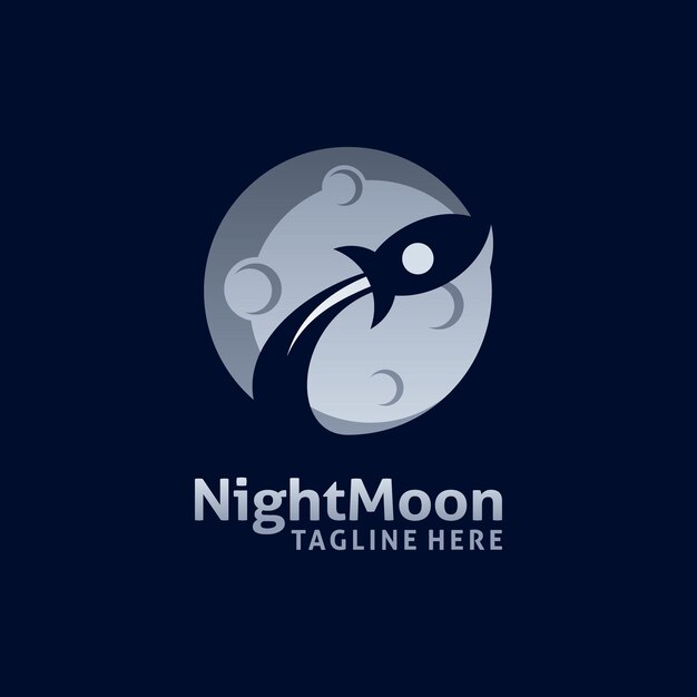 Diseño de logo de luna llena con silueta de cohete