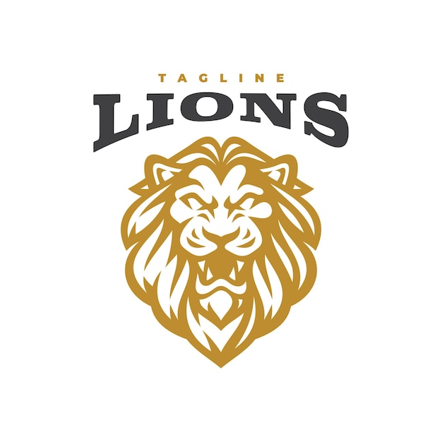 Diseño del logo de la mascota del león enojado. Ilustración de mascota de cabeza de león