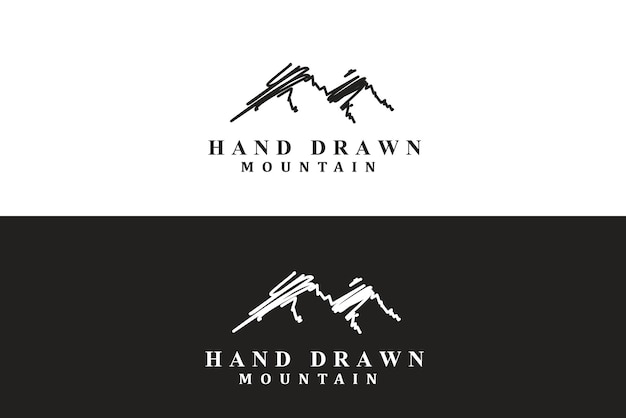 Vector diseño de logo de montaña dibujado a mano