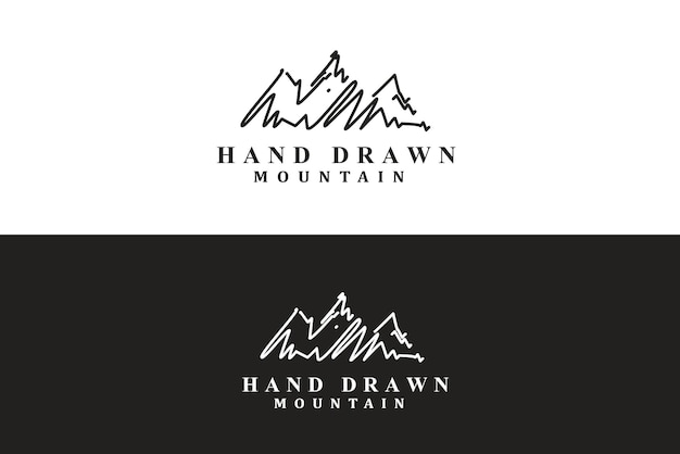 Vector diseño de logo de montaña dibujado a mano