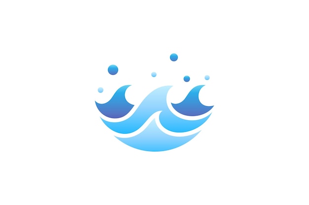 Diseño de logo de olas con burbujas de agua en degradado de color azul