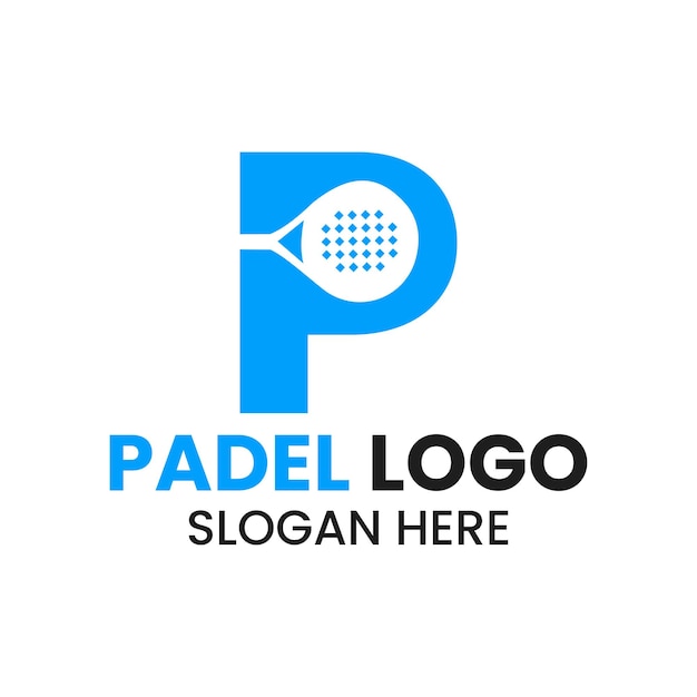 Diseño de logo de pádel letra p. símbolo de raqueta de deporte de pádel