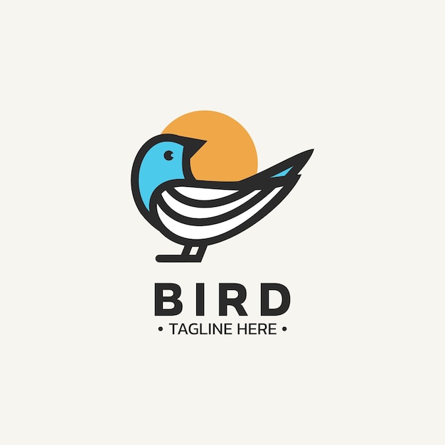 Diseño de logo de pájaro con color simple y estilo de línea