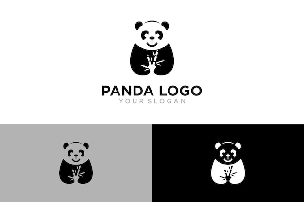 diseño del logo panda con bambú y blanco y negro