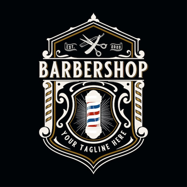 diseño de logo de peluquero de lujo. poste de barbero con ícono de tijeras, perfecto para empresas de barbería