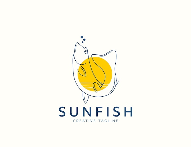 Diseño de logo de pescado con sol.