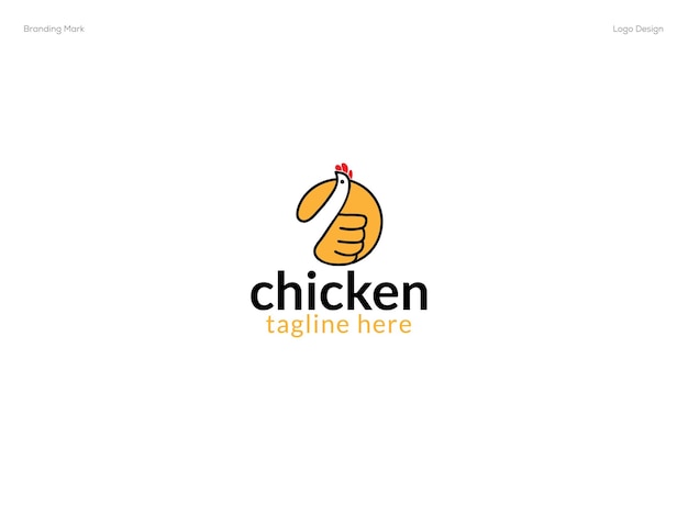 Diseño de logo de pollo con mano.