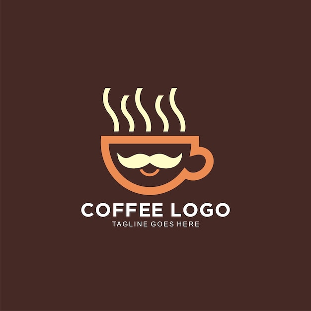 Diseño de logo de taza de café con concepto de bigote