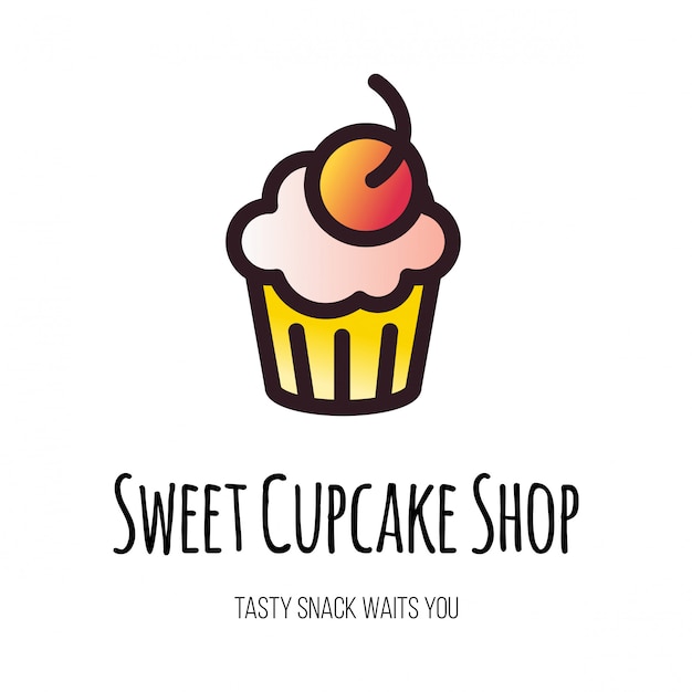 Diseño de logo de vector plano de tienda de cupcake dulce