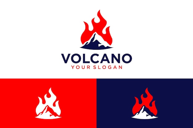 diseño del logo del volcán con montaña y fuego