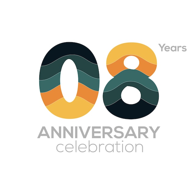 Diseño del logotipo del 08.º aniversario, plantilla vectorial de iconos número 08. Color minimalista