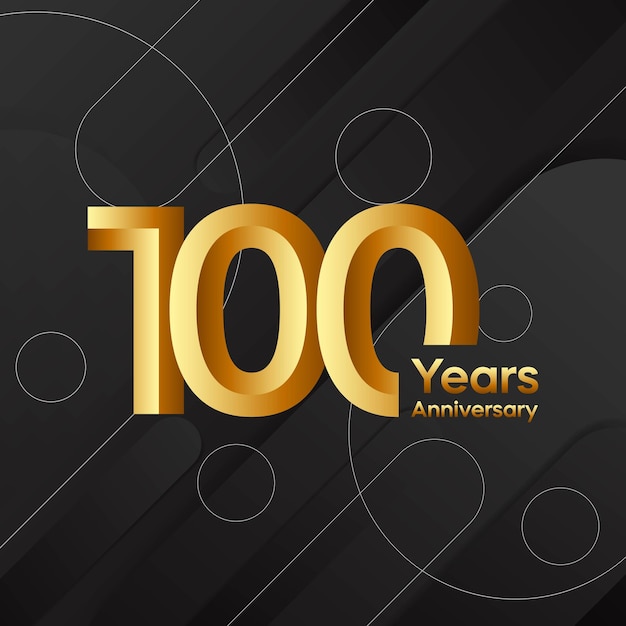 Diseño del logotipo del 100.º aniversario con número dorado Ilustración de la plantilla del vector del logotipo