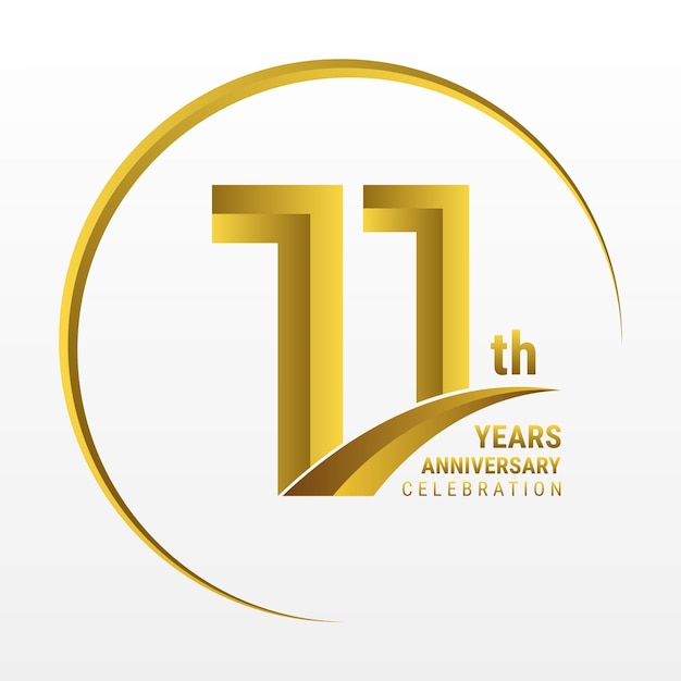 Vector diseño del logotipo del 11º aniversario con color dorado y plantilla de vector de logotipo de anillo