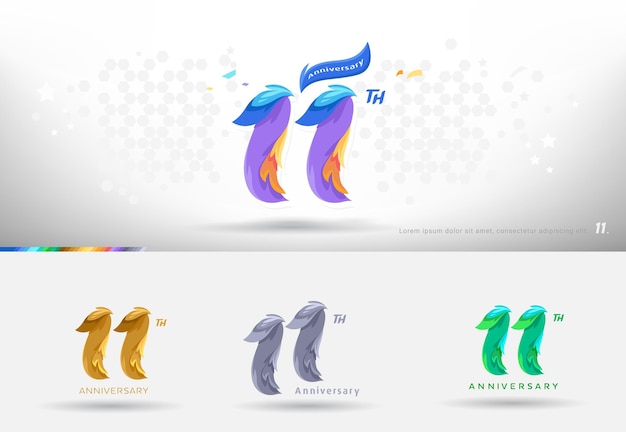 Diseño del logotipo del 11o aniversario Estilo colorido moderno Celebración de números alegres con variación de colores