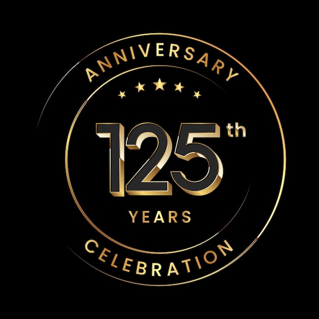 Diseño del logotipo del 125 aniversario Número dorado con estilo 3d para el evento de celebración de cumpleaños Vector